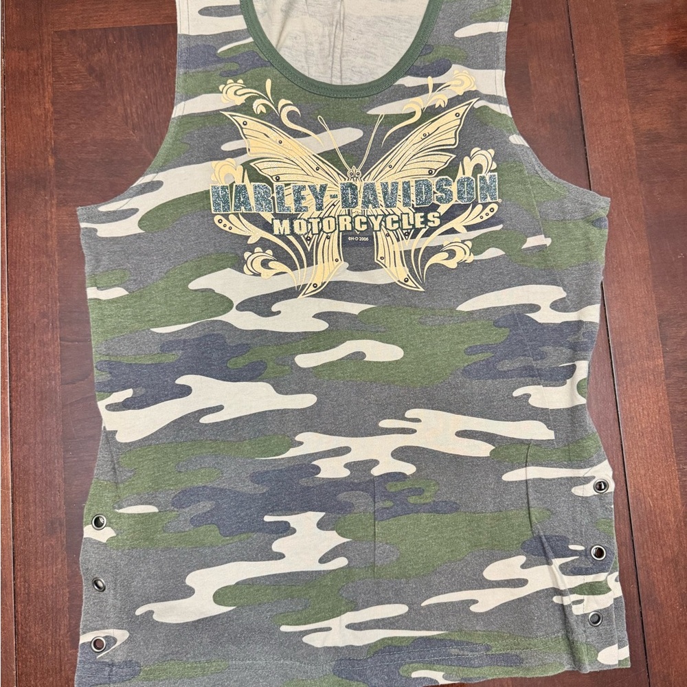 Harley-Davidson Kids Butterfly Camo Tank - Green, Gray, and Gold